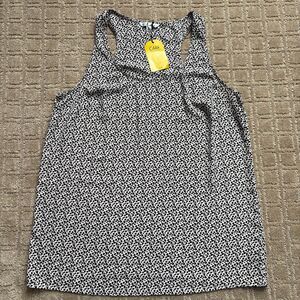 Cabi Easy Racer Back Tank Top Women's L Black White Leopard Animal Spots Silky
